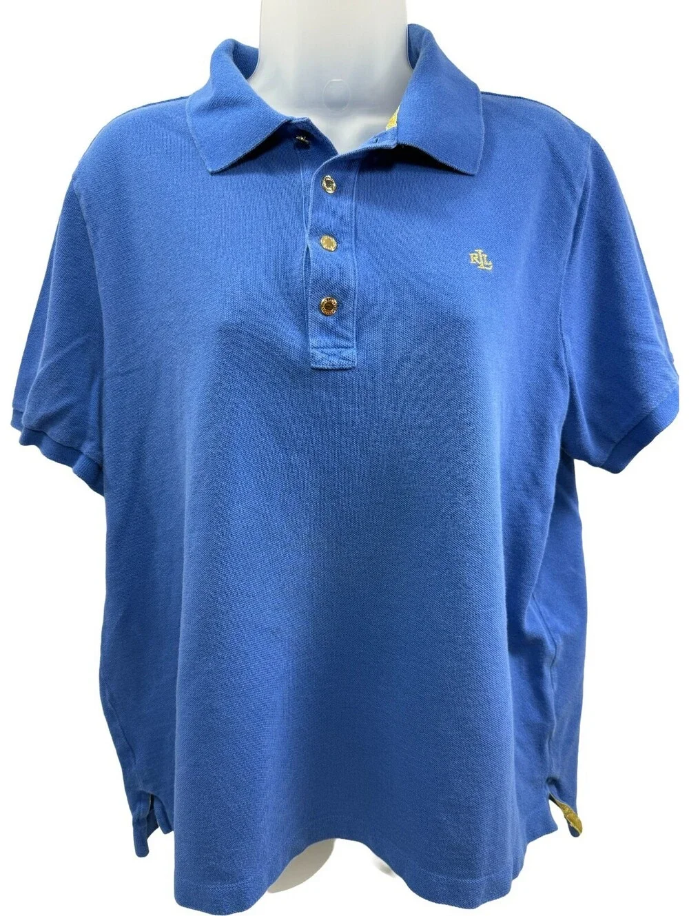 LRL Lauren Ralph Lauren Blue Polo Shirt w/ Gold Buttons Womens Size 1X XL Cotton